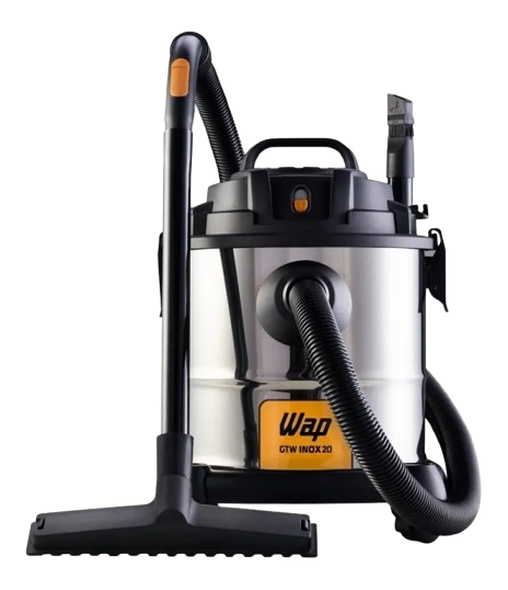 Aspirador WAP GTW Inox 20 para sólidos e líquidos com tanque de inox e alta potência para limpeza pesada.